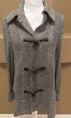 St. John Collection Santana Knit Toggle Button Long Gray Cardigan Sweater 10
